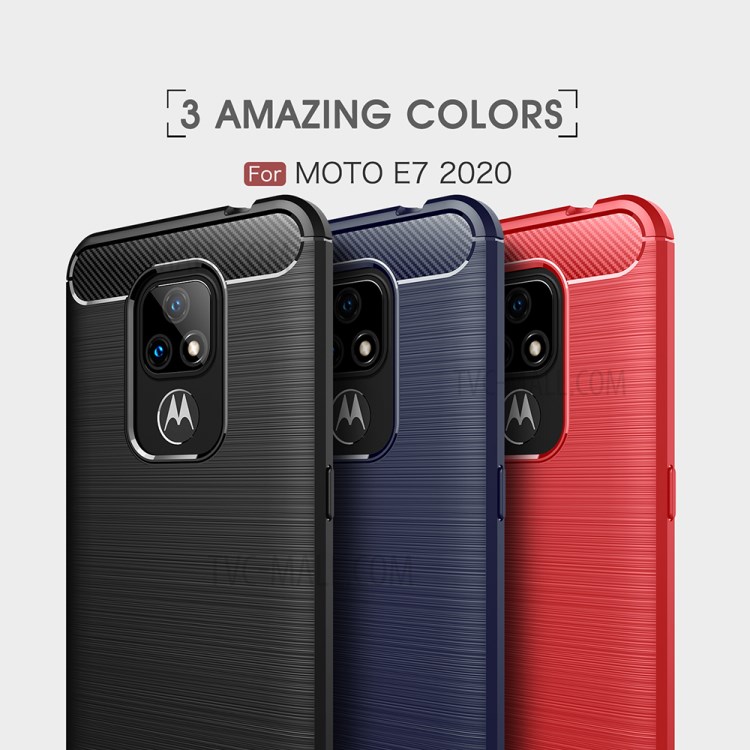 Brushed Carbon Fiber TPU Protector Shell for Motorola Moto E7 2020 Phone Cover - Black-9