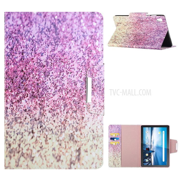 Automatic Sleep/Wake Function Leather Wallet Stand Pattern Printing Protective Case for Lenovo Tab M10 HD Gen 2 X306X - Pink and Yellow Gradient Sequins-1
