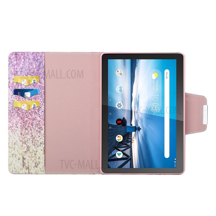 Automatic Sleep/Wake Function Leather Wallet Stand Pattern Printing Protective Case for Lenovo Tab M10 HD Gen 2 X306X - Pink and Yellow Gradient Sequins-5