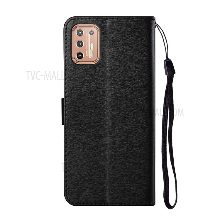 Solid Color Leather Protective Shell Stand Wallet Magnetic Closure Flip Case for Motorola Moto G9 Plus - Black-4