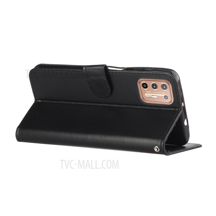 Solid Color Leather Protective Shell Stand Wallet Magnetic Closure Flip Case for Motorola Moto G9 Plus - Black-6