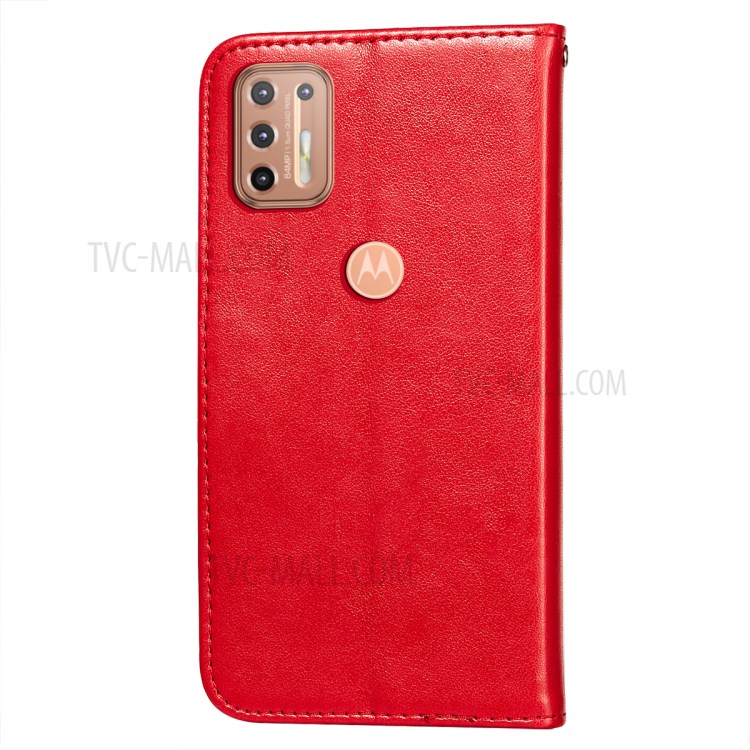 Imprinted Flower Vine Stand Magnet Clasp Wallet Leather Case with Lanyard for Motorola Moto G9 Plus - Red-3