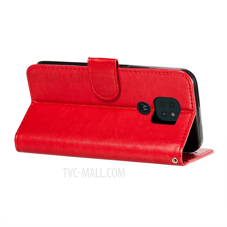 Imprinted Flower Vine Wallet Leather Drop-proof Case with Lanyard for Motorola Moto G9 Play - Red-6