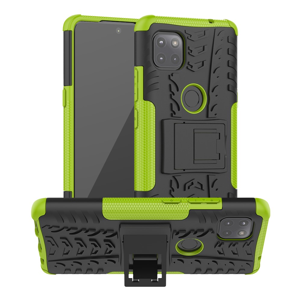Foldable Kickstand for Motorola Moto G 5G Cool Tyre PC + TPU Hybrid Shell Case - Green-1