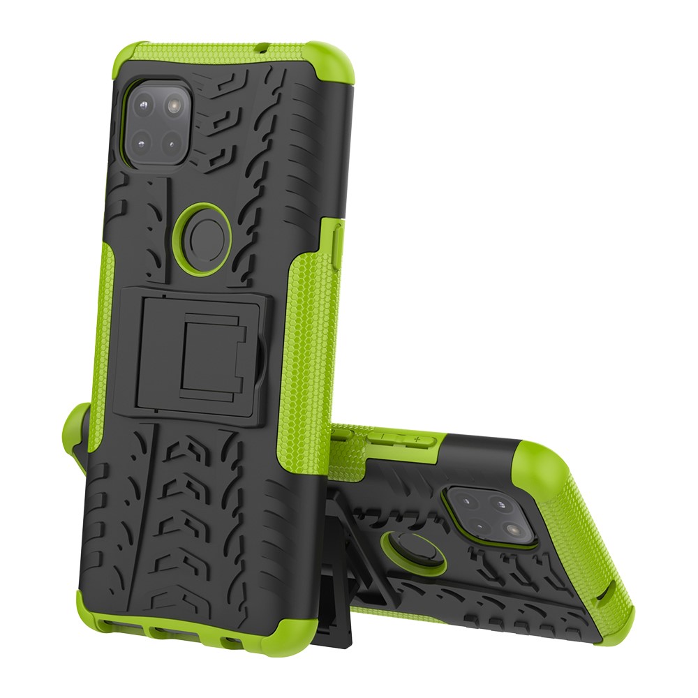 Foldable Kickstand for Motorola Moto G 5G Cool Tyre PC + TPU Hybrid Shell Case - Green-2