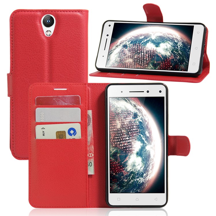 Lychee Leather Card Holder Case for Lenovo Vibe S1 Lite - Red-1