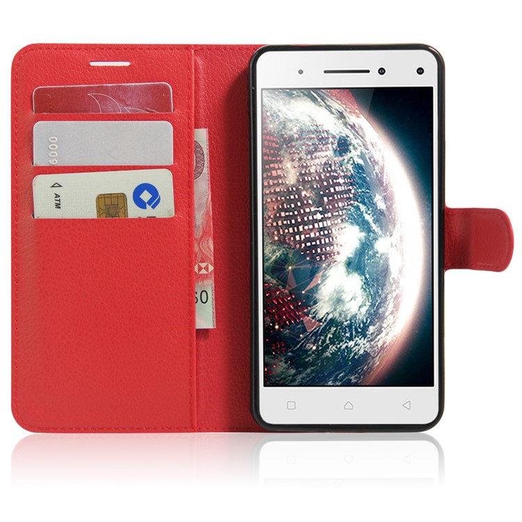 Lychee Leather Card Holder Case for Lenovo Vibe S1 Lite - Red-5