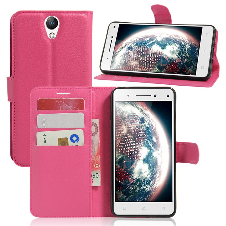 Lychee Leather Card Holder Cover for Lenovo Vibe S1 Lite - Rose-1