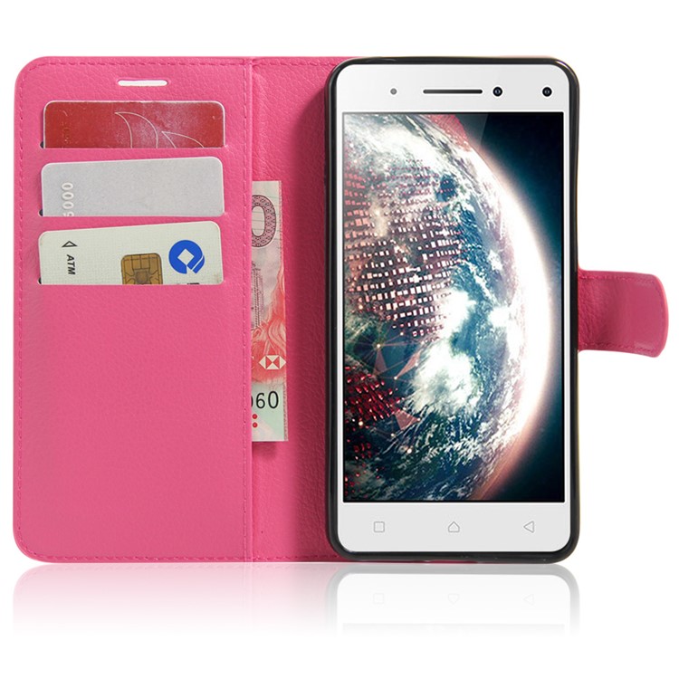 Lychee Leather Card Holder Cover for Lenovo Vibe S1 Lite - Rose-5