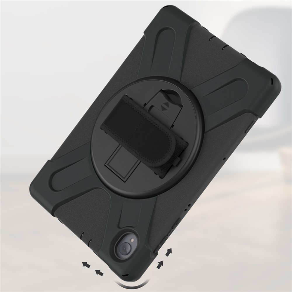 PC + Custodia Protettiva Ibrida Silicone Con Cavalletto Girevole a 360 Gradi e Cinturino Manuale e Tracolla Per Lenovo Tab M10 Plus - Nero