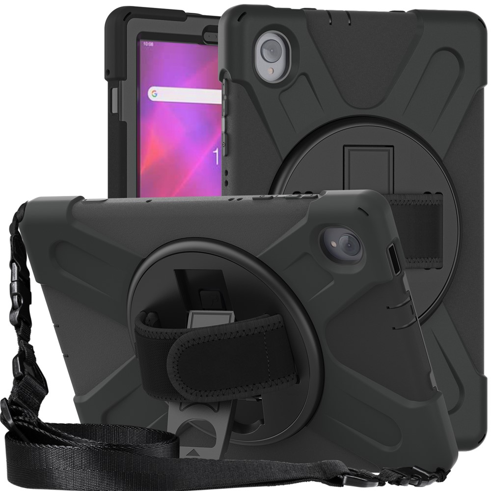 PC + Silicone Hybrid Protective Tablet Case with 360 Degree Swivel Kickstand and Hand Strap and Shoulder Strap for Lenovo Tab M10 Plus - Black-3