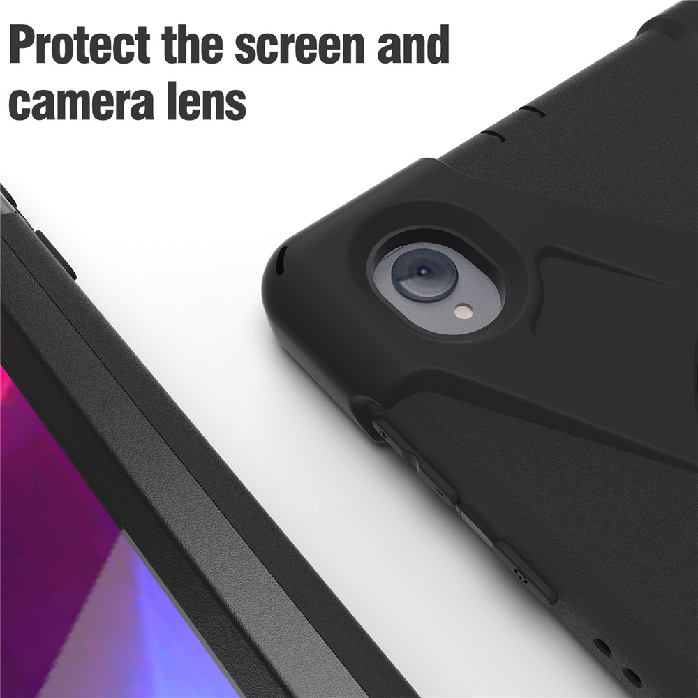 PC + Silicone Hybrid Protective Tablet Case with 360 Degree Swivel Kickstand and Hand Strap and Shoulder Strap for Lenovo Tab M10 Plus - Black-6
