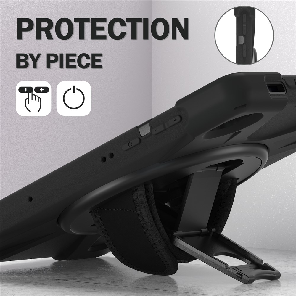 PC + Custodia Protettiva Ibrida Silicone Con Cavalletto Girevole a 360 Gradi e Cinturino Manuale e Tracolla Per Lenovo Tab M10 Plus - Nero