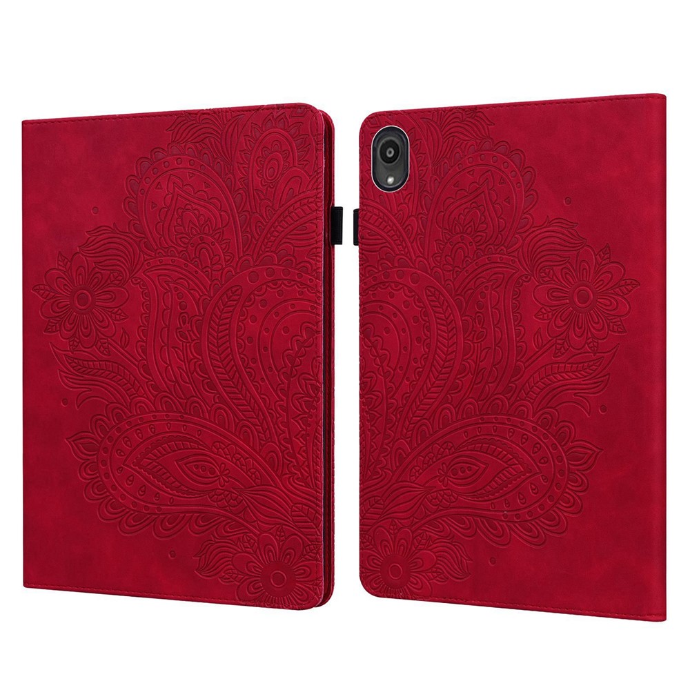 Imprinted Flower Pattern Leather Wallet Stand Tablet Protective Case for Lenovo Tab M10 Plus - Red-1
