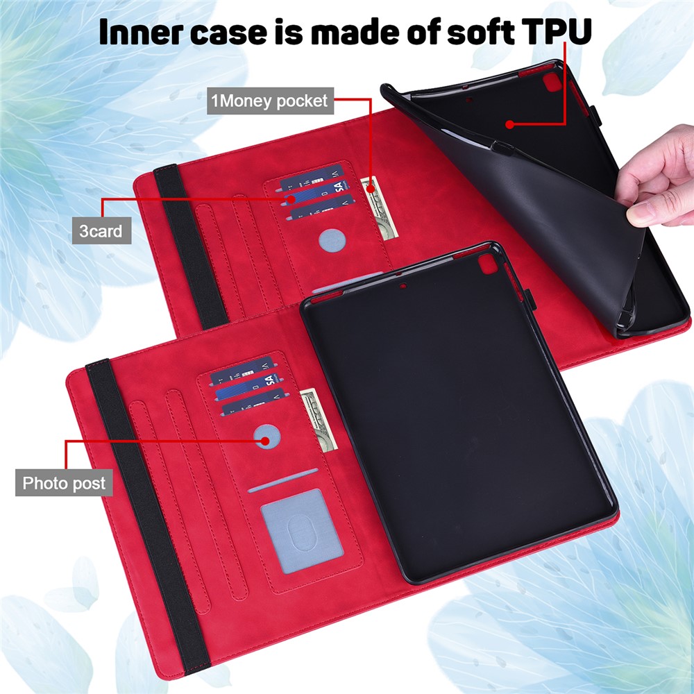 Imprinted Flower Pattern Leather Wallet Stand Tablet Protective Case for Lenovo Tab M10 Plus - Red-10