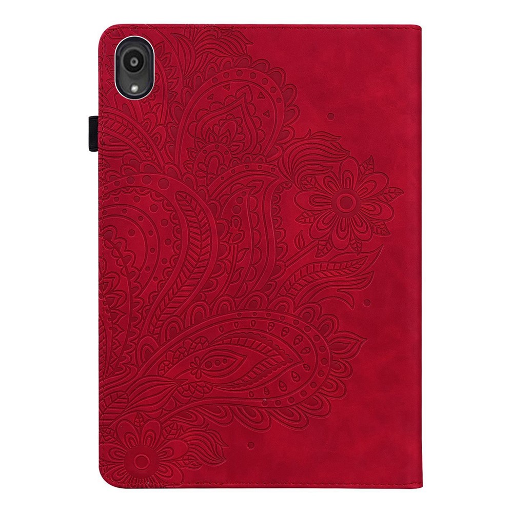 Imprinted Flower Pattern Leather Wallet Stand Tablet Protective Case for Lenovo Tab M10 Plus - Red-2