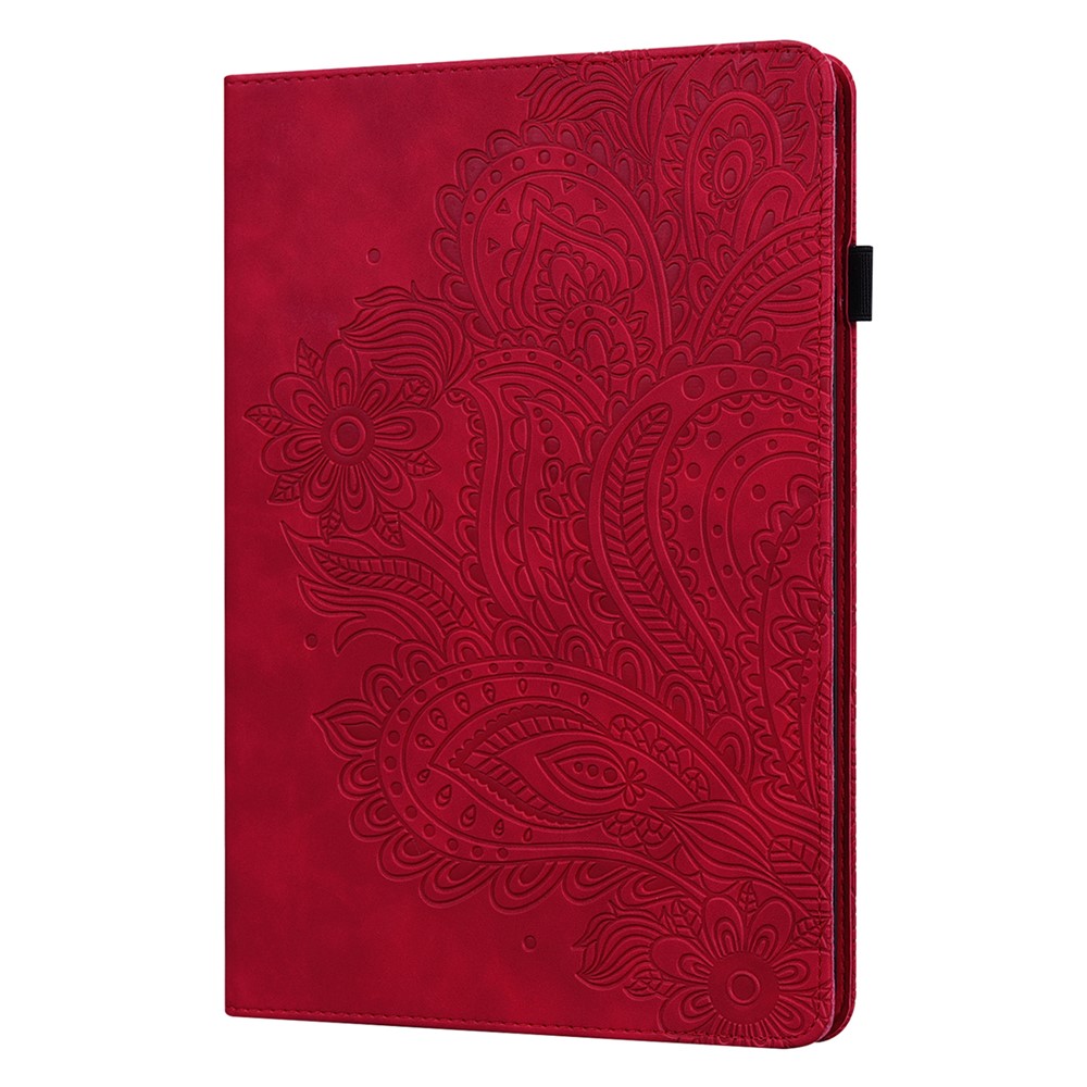Imprinted Flower Pattern Leather Wallet Stand Tablet Protective Case for Lenovo Tab M10 Plus - Red-3