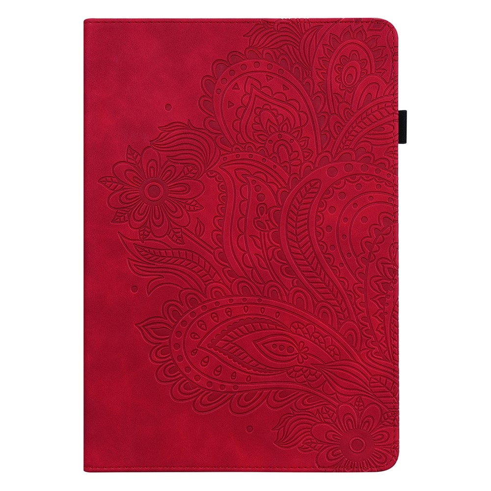 Imprinted Flower Pattern Leather Wallet Stand Tablet Protective Case for Lenovo Tab M10 Plus - Red-4