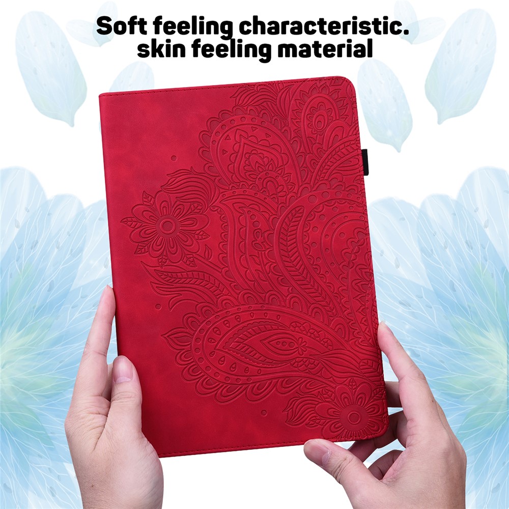 Imprinted Flower Pattern Leather Wallet Stand Tablet Protective Case for Lenovo Tab M10 Plus - Red-5