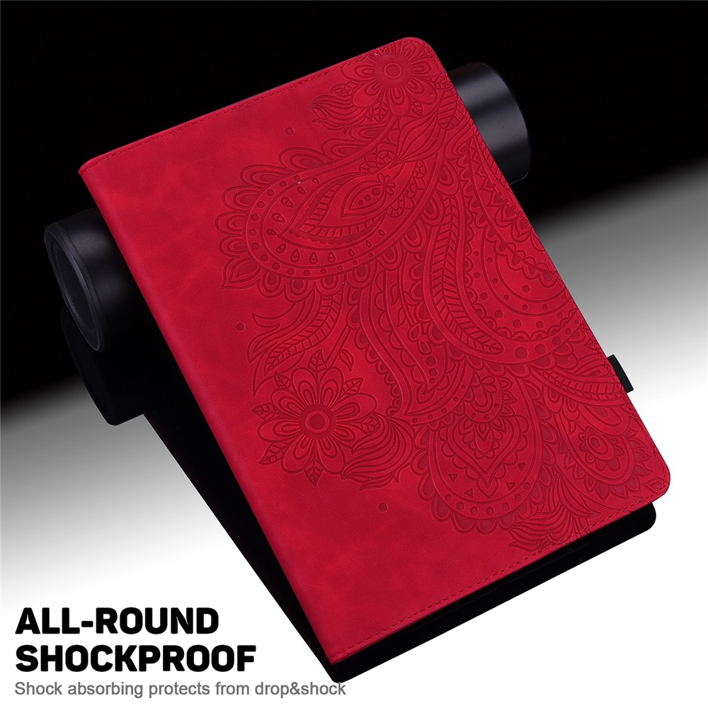 Imprinted Flower Pattern Leather Wallet Stand Tablet Protective Case for Lenovo Tab M10 Plus - Red-6