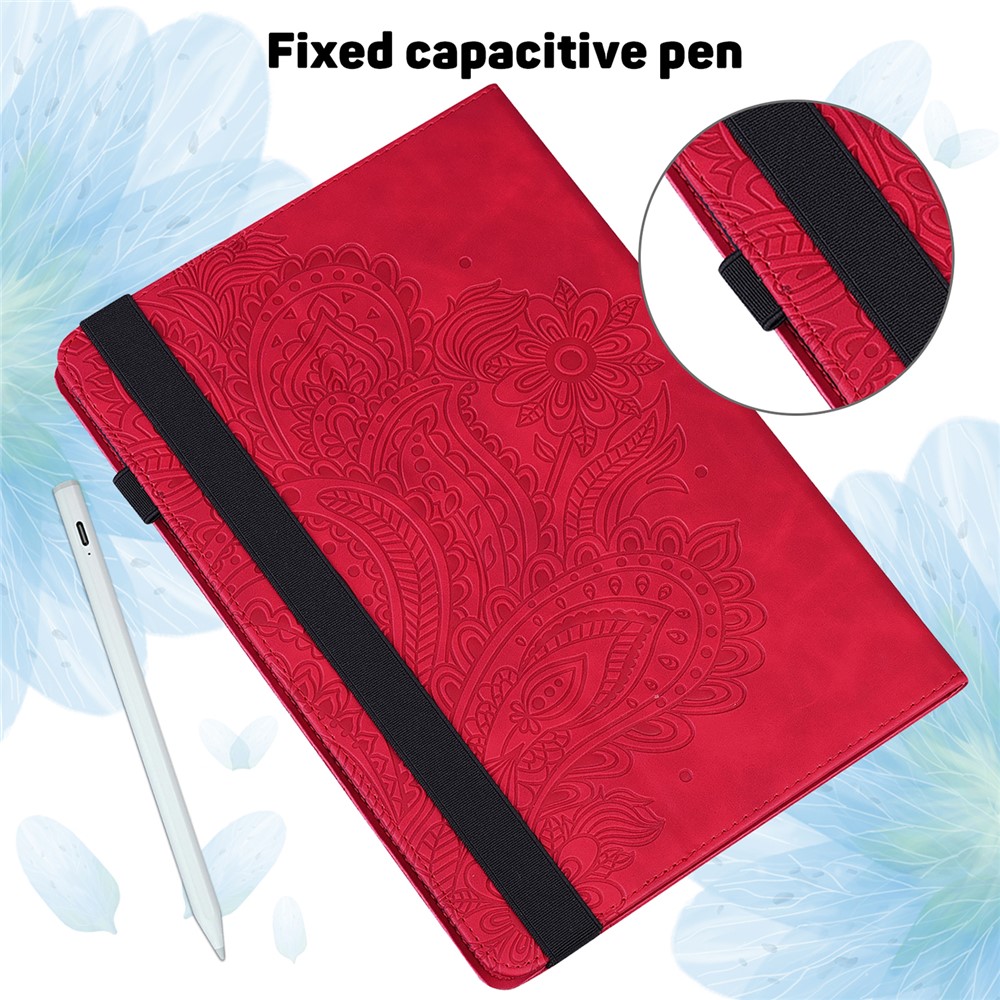 Imprinted Flower Pattern Leather Wallet Stand Tablet Protective Case for Lenovo Tab M10 Plus - Red-7