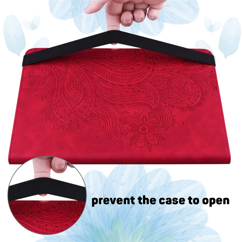 Imprinted Flower Pattern Leather Wallet Stand Tablet Protective Case for Lenovo Tab M10 Plus - Red-8