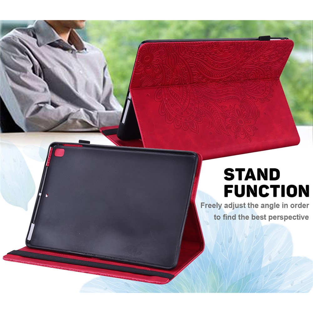 Imprinted Flower Pattern Leather Wallet Stand Tablet Protective Case for Lenovo Tab M10 Plus - Red-9