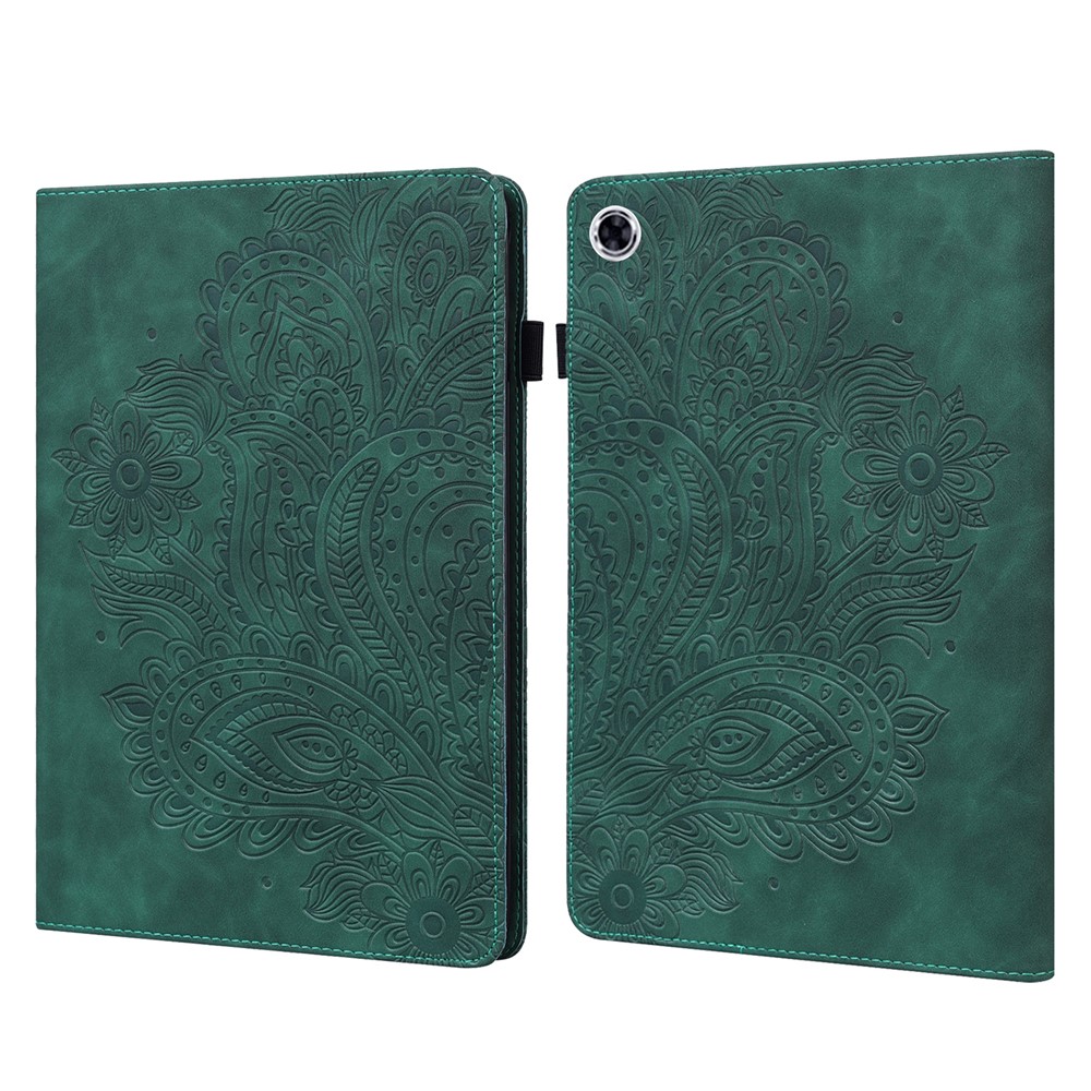 Imprinted Flower Pattern Leather Wallet Stand Tablet Protective Shell for Lenovo Tab M10 FHD Plus X606F - Green-1