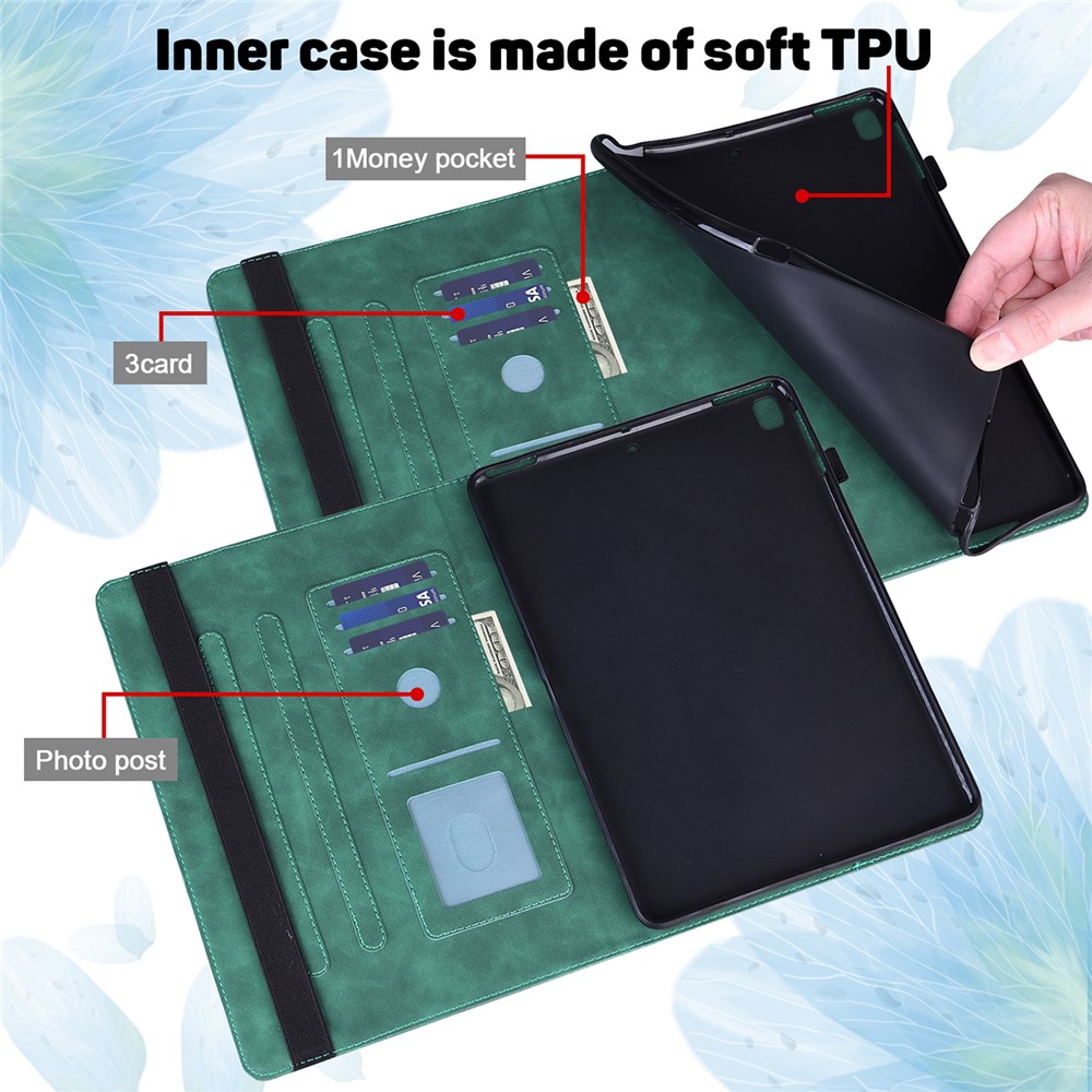 Imprinted Flower Pattern Leather Wallet Stand Tablet Protective Shell for Lenovo Tab M10 FHD Plus X606F - Green-10