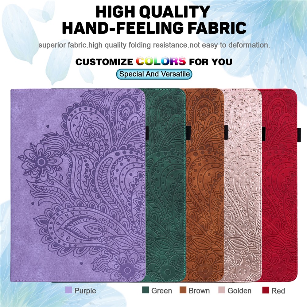 Imprinted Flower Pattern Leather Wallet Stand Tablet Protective Shell for Lenovo Tab M10 FHD Plus X606F - Green-11