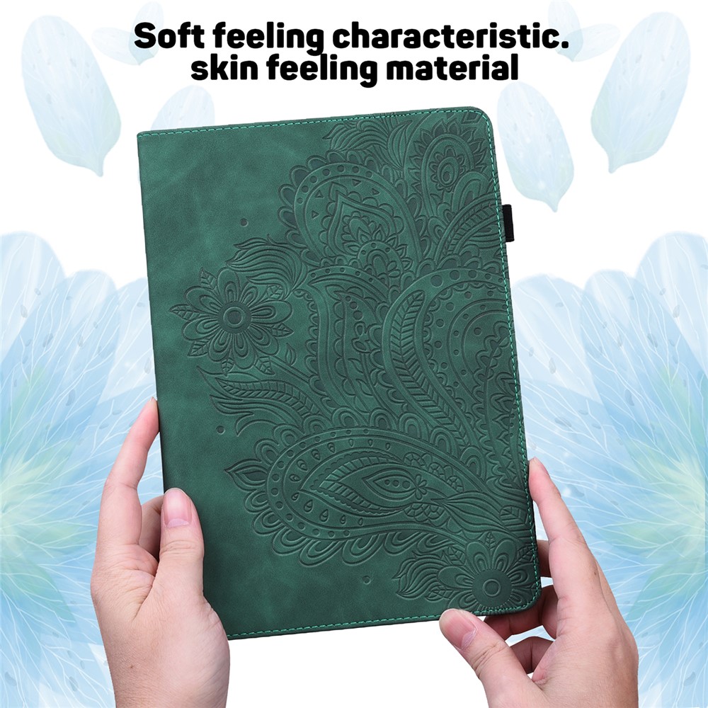 Imprinted Flower Pattern Leather Wallet Stand Tablet Protective Shell for Lenovo Tab M10 FHD Plus X606F - Green-5