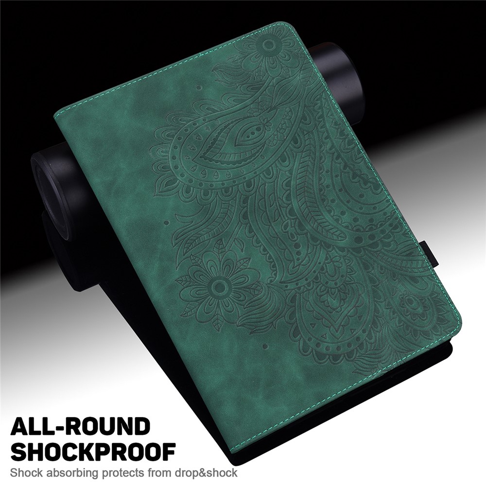 Imprinted Flower Pattern Leather Wallet Stand Tablet Protective Shell for Lenovo Tab M10 FHD Plus X606F - Green-6