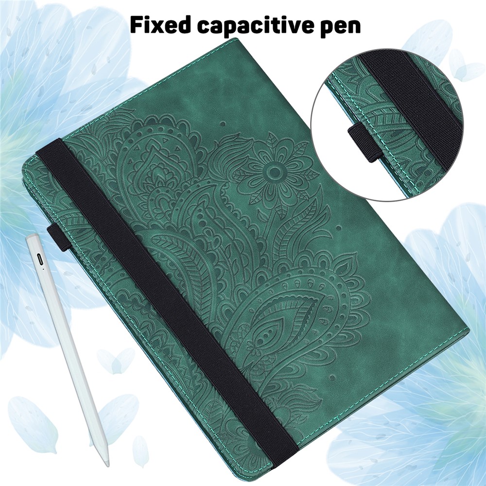 Imprinted Flower Pattern Leather Wallet Stand Tablet Protective Shell for Lenovo Tab M10 FHD Plus X606F - Green-7