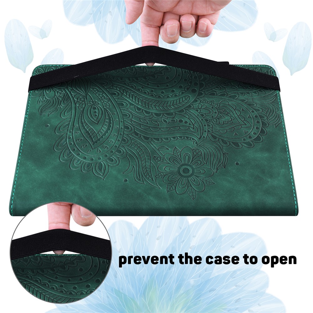 Imprinted Flower Pattern Leather Wallet Stand Tablet Protective Shell for Lenovo Tab M10 FHD Plus X606F - Green-8