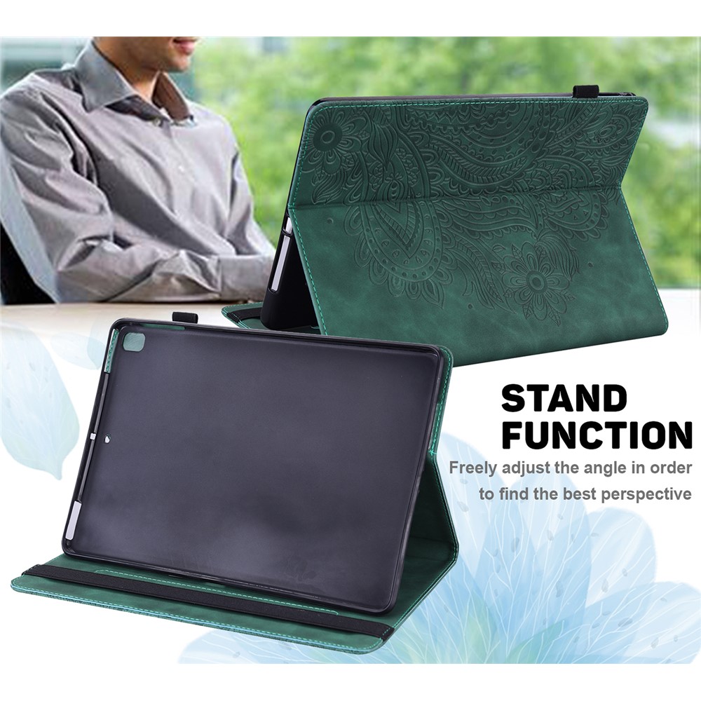 Imprinted Flower Pattern Leather Wallet Stand Tablet Protective Shell for Lenovo Tab M10 FHD Plus X606F - Green-9