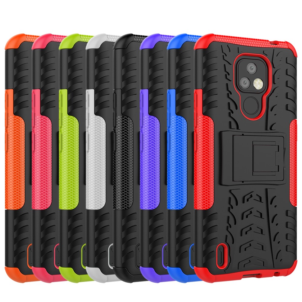 Foldable Kickstand for Motorola Moto E7 Cool Tyre PC + TPU Hybrid Shell Case - Black-10