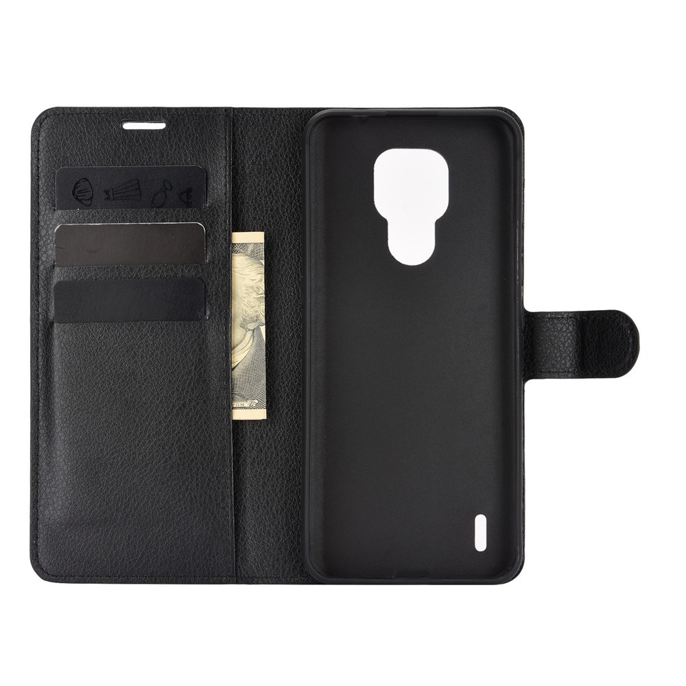Litchi Texture Leather Phone Protective Cover with Wallet Stand Design for Motorola Moto E7 - Black-3