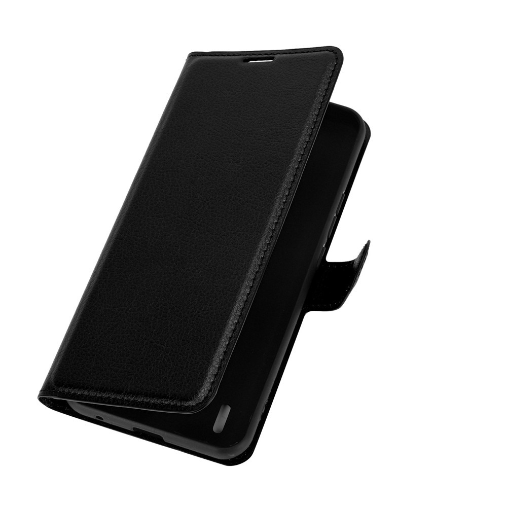 Litchi Texture Leather Phone Protective Cover with Wallet Stand Design for Motorola Moto E7 - Black-6