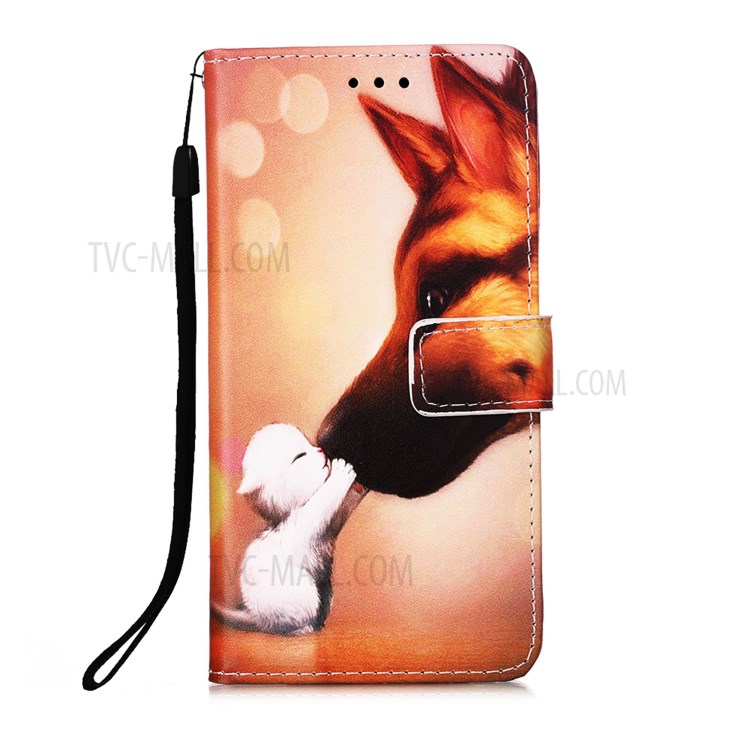 Pattern Printing Leather Wallet Stand Case for Motorola Moto E7 - Dog Kiss-1