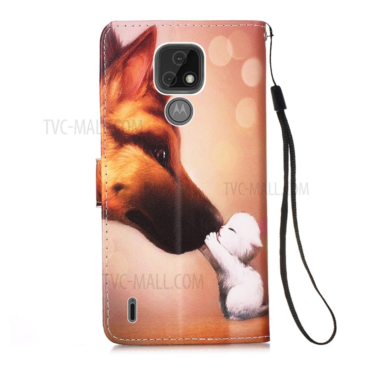 Pattern Printing Leather Wallet Stand Case for Motorola Moto E7 - Dog Kiss-2