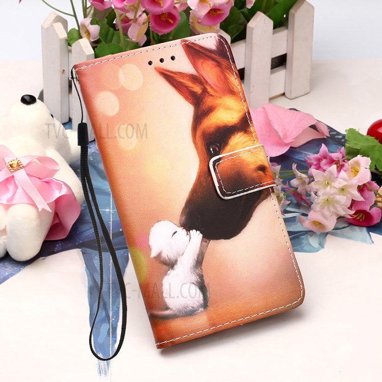 Pattern Printing Leather Wallet Stand Case for Motorola Moto E7 - Dog Kiss-5