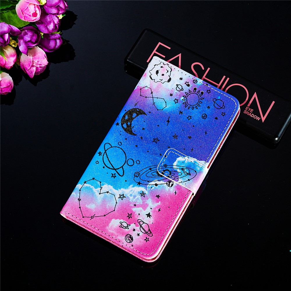 Pattern Printing TPU Shell + PU Leather Cover Phone Stand Cover Case for Motorola Moto E7 - Stars-10