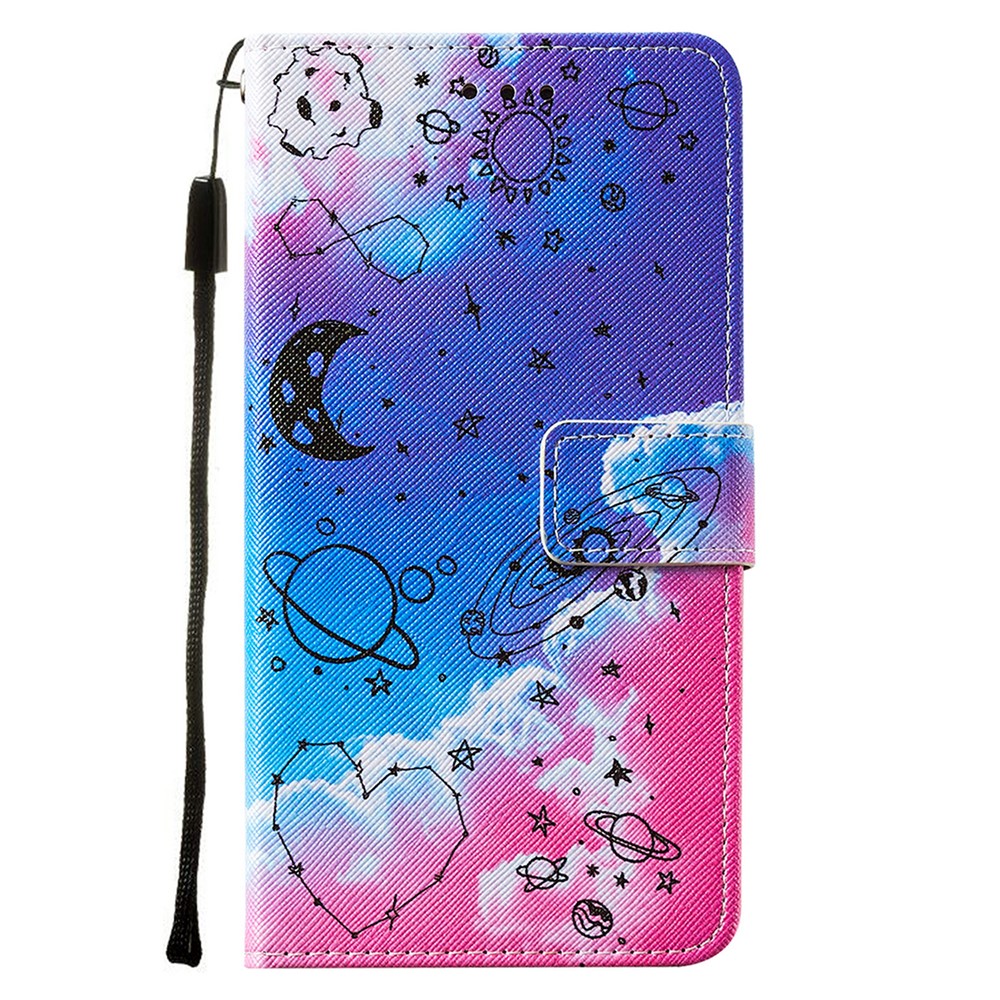 Pattern Printing TPU Shell + PU Leather Cover Phone Stand Cover Case for Motorola Moto E7 - Stars-2