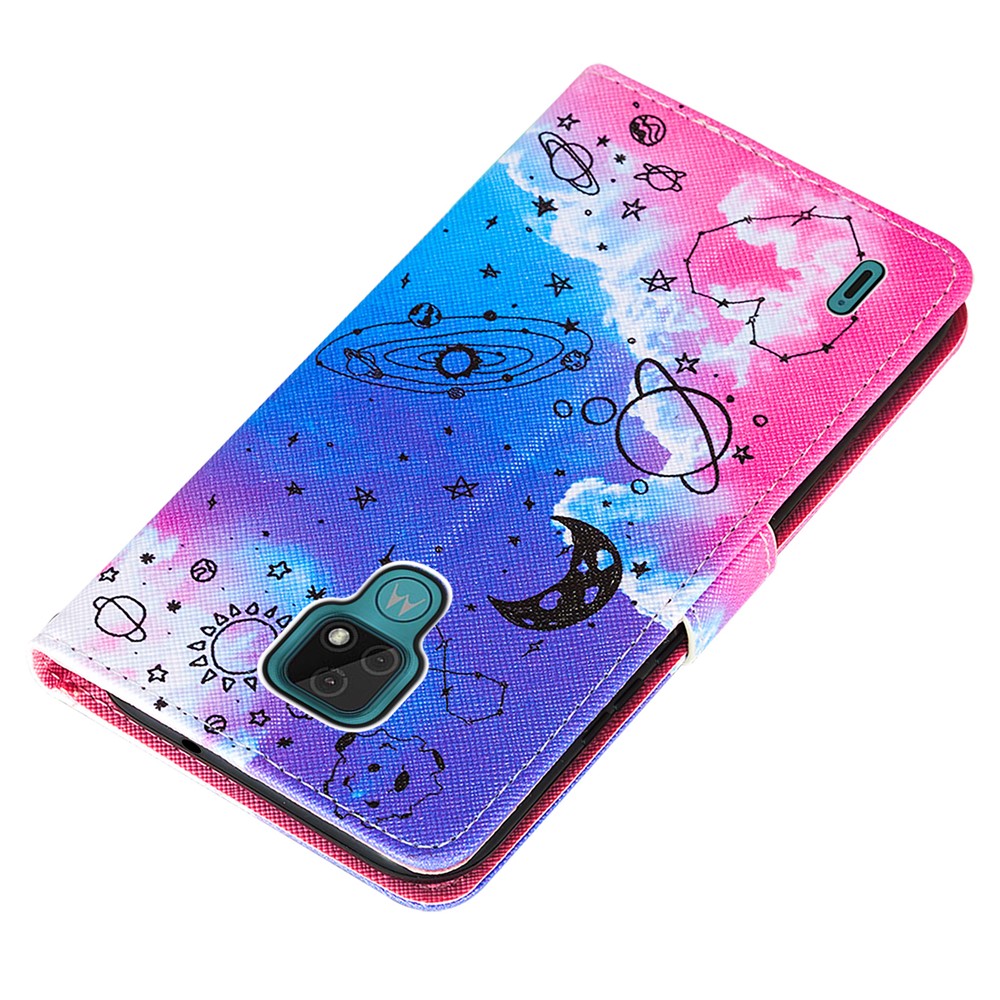 Pattern Printing TPU Shell + PU Leather Cover Phone Stand Cover Case for Motorola Moto E7 - Stars-5