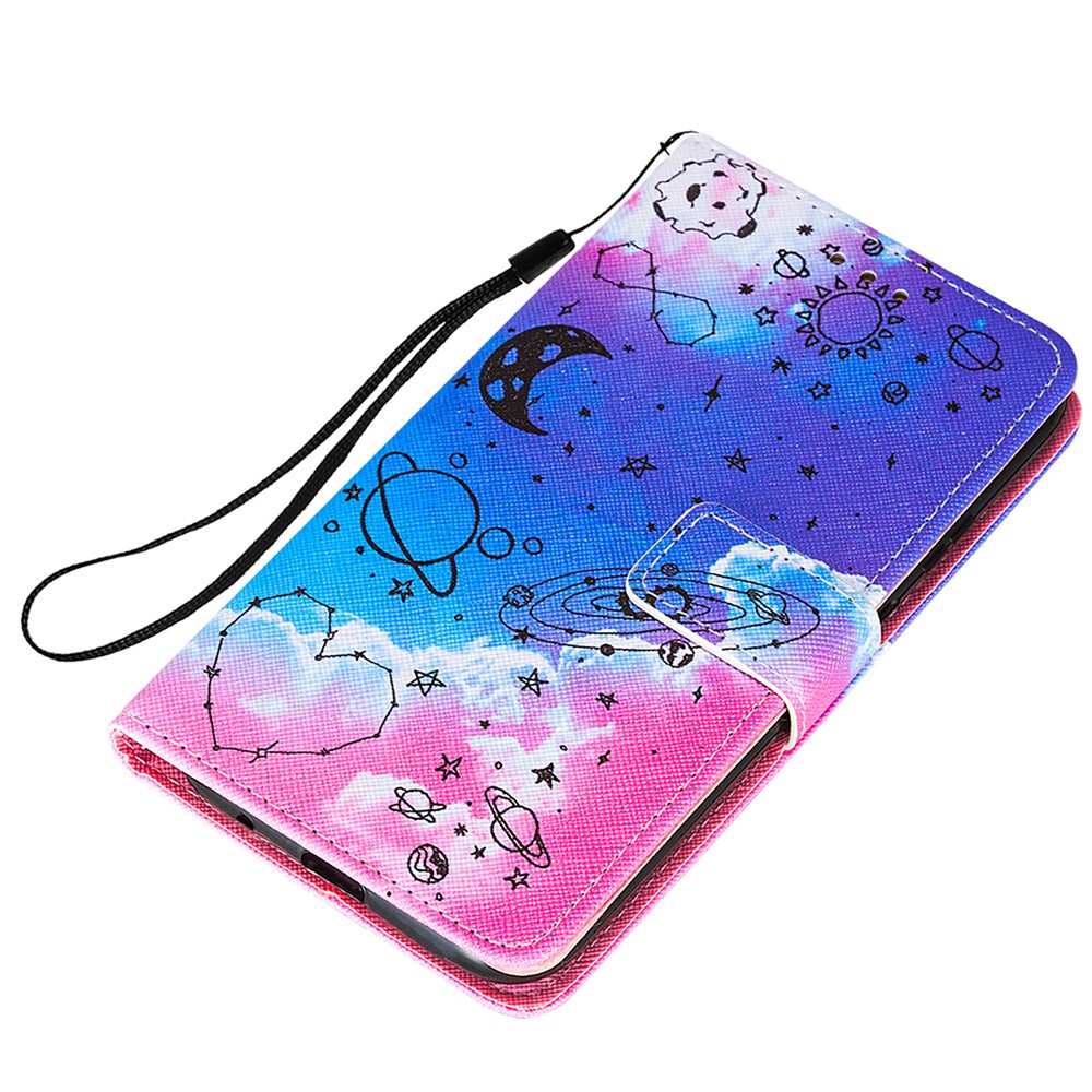 Pattern Printing TPU Shell + PU Leather Cover Phone Stand Cover Case for Motorola Moto E7 - Stars-6