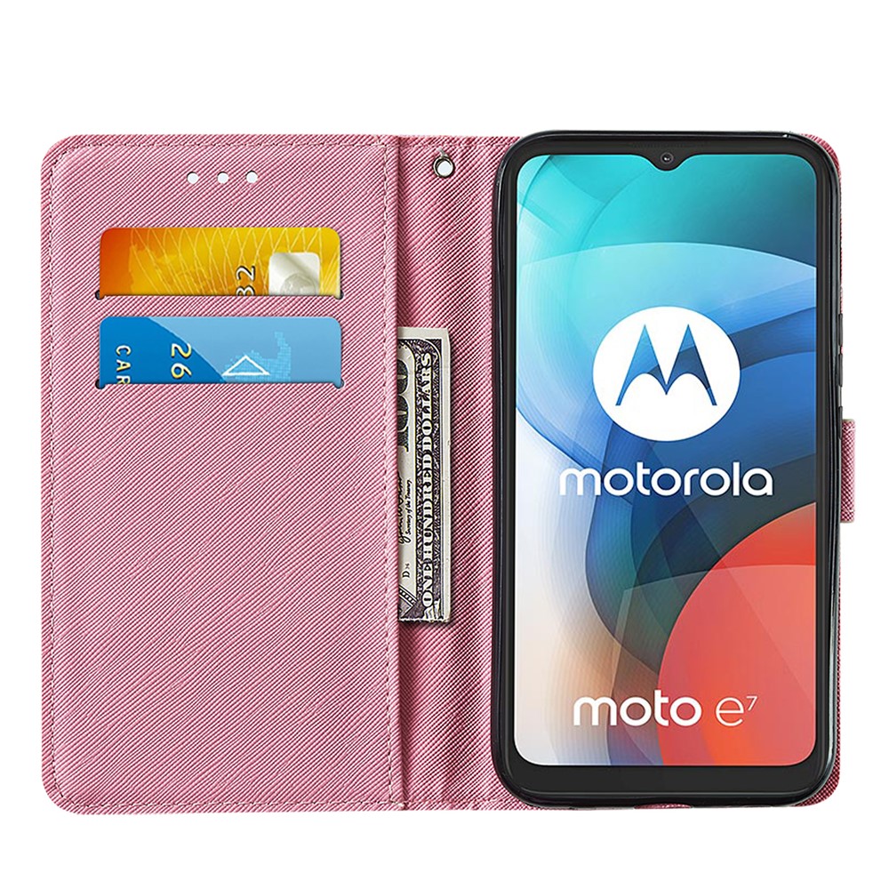 Pattern Printing TPU Shell + PU Leather Cover Phone Stand Cover Case for Motorola Moto E7 - Stars-7