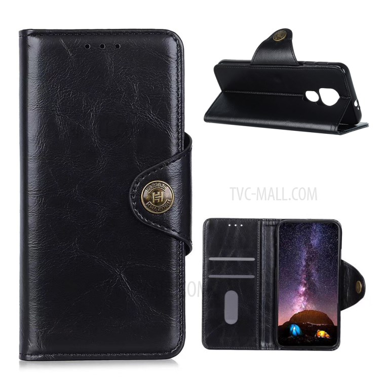 Folio Flip Leather Case Magnetic Clasp Phone Cover with Wallet Stand Design for Motorola Moto G Play (2021) - Black-1