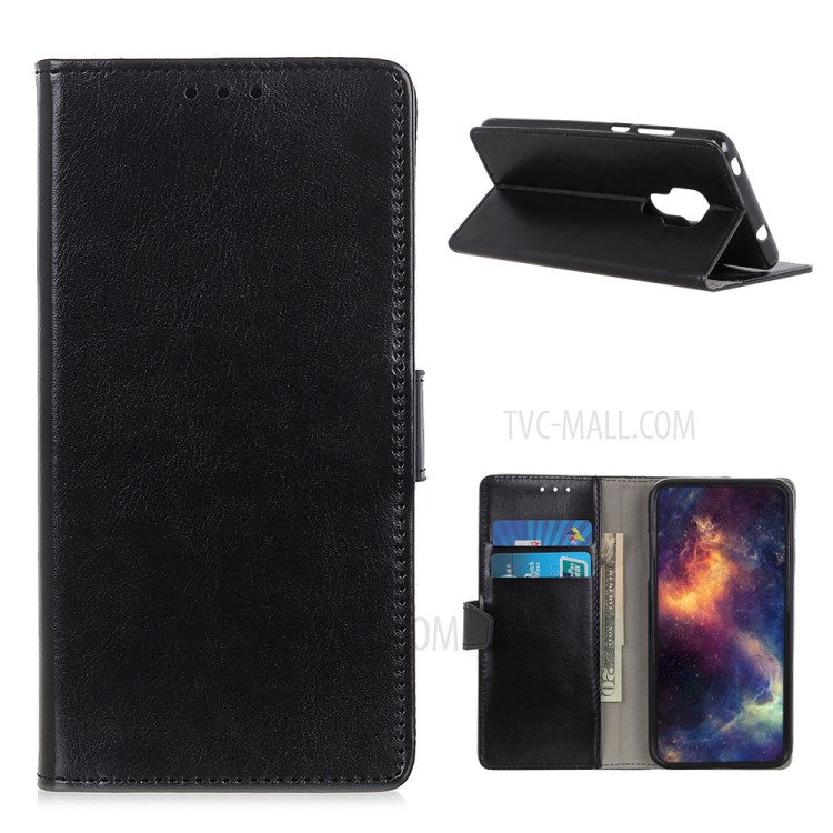 Leather Protective Shell Case for Motorola Moto G Play (2021) Wallet Stand Design Cover - Black-1