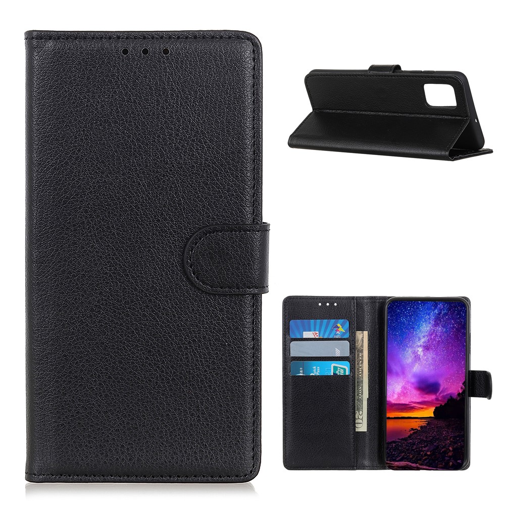 Classic Litchi Texture Leather Phone Cover with Wallet Stand Design for Motorola Moto G Stylus (2021) - Black-1