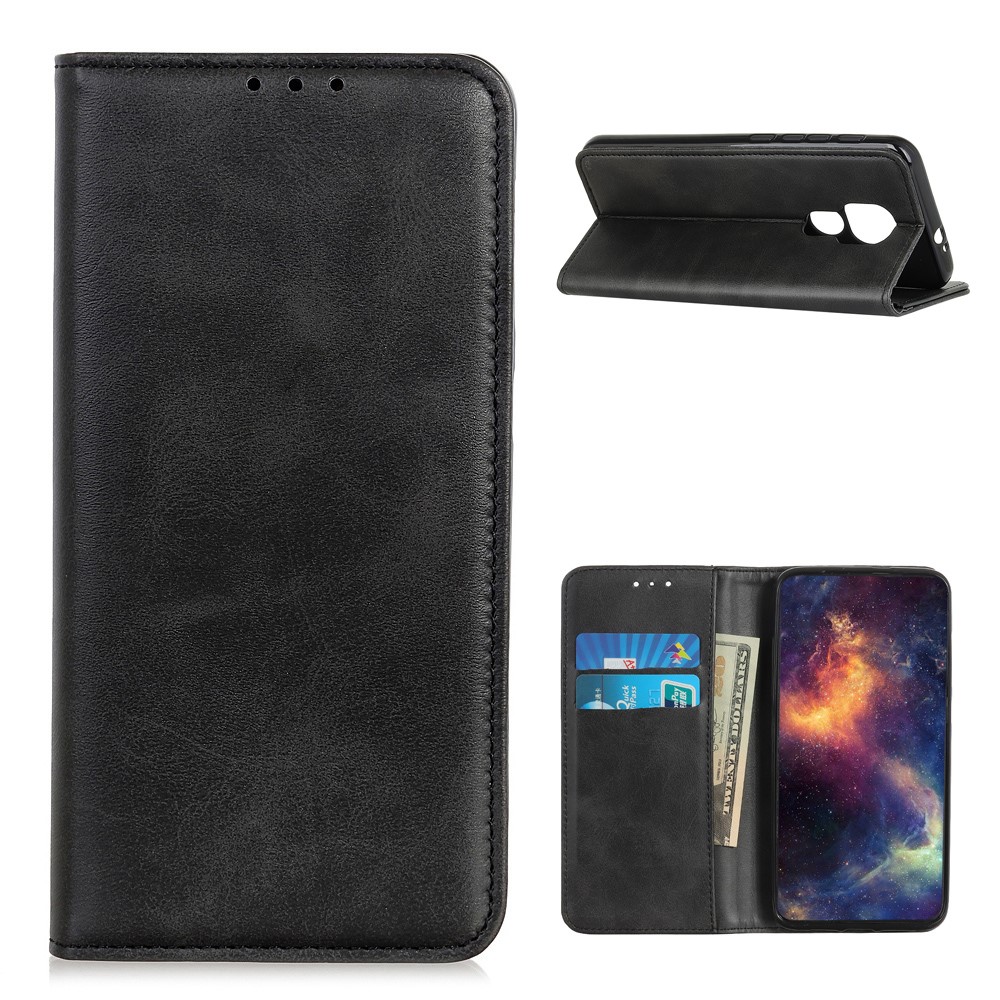 For Motorola Moto G Play (2021) Wallet Stand Design Magnetic Closure Split Leather Phone Case - Black-1